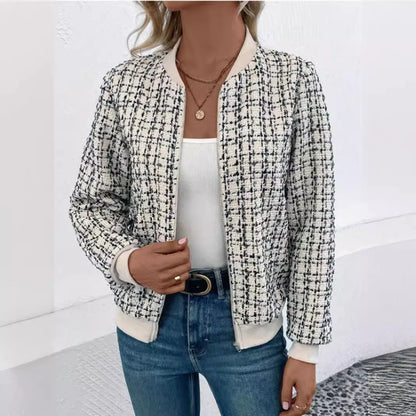 Jackets- Sporty Plaid Slim Fit Track Jacket for Women- - IndioGear.com