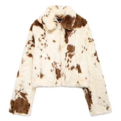 Jackets- Elegant Faux Fur Jacket with Vintage Charm- - IndioGear