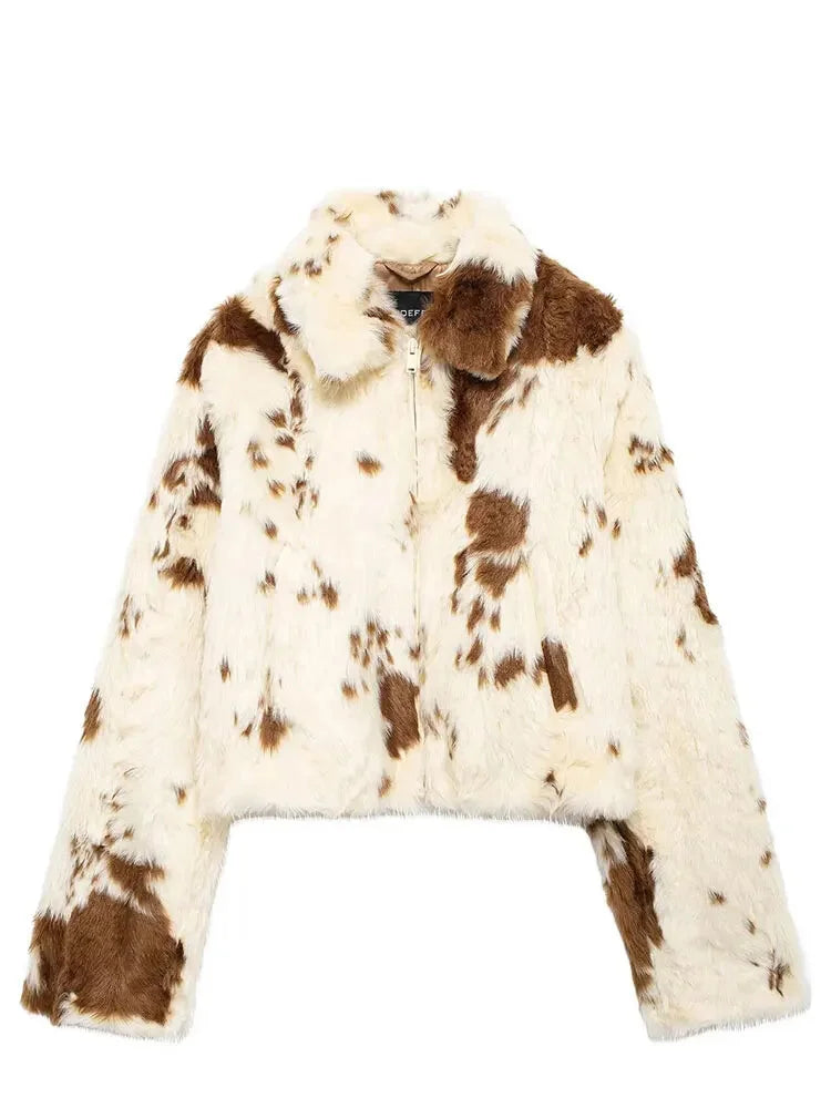 Jackets- Elegant Faux Fur Jacket with Vintage Charm- - IndioGear