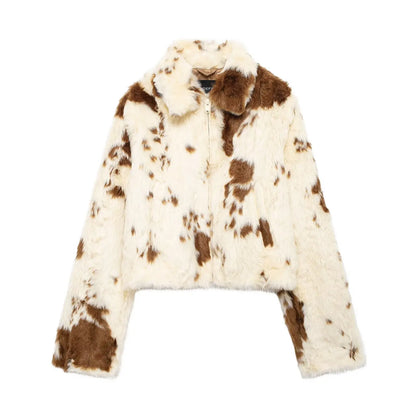 Jackets- Elegant Faux Fur Jacket with Vintage Charm- - IndioGear