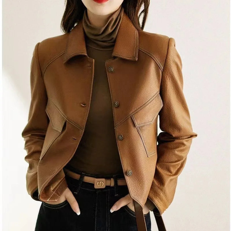 Jackets- Stitched Faux Leather Crop Jacket Outwear- - IndioGear.com