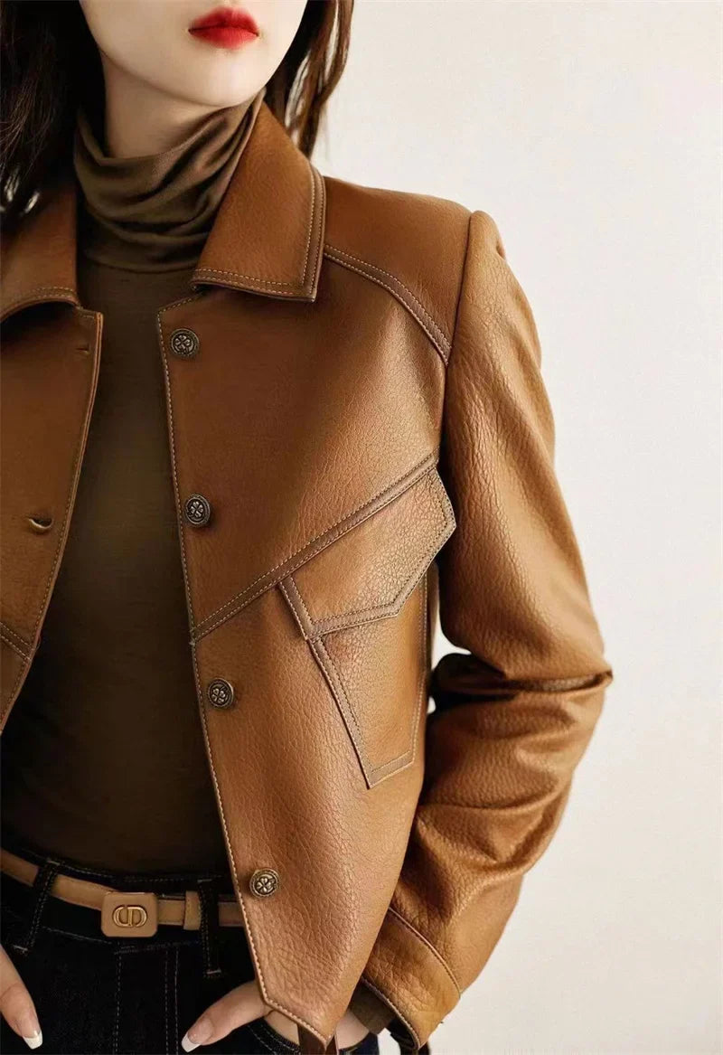 Jackets- Stitched Faux Leather Crop Jacket Outwear- - IndioGear.com