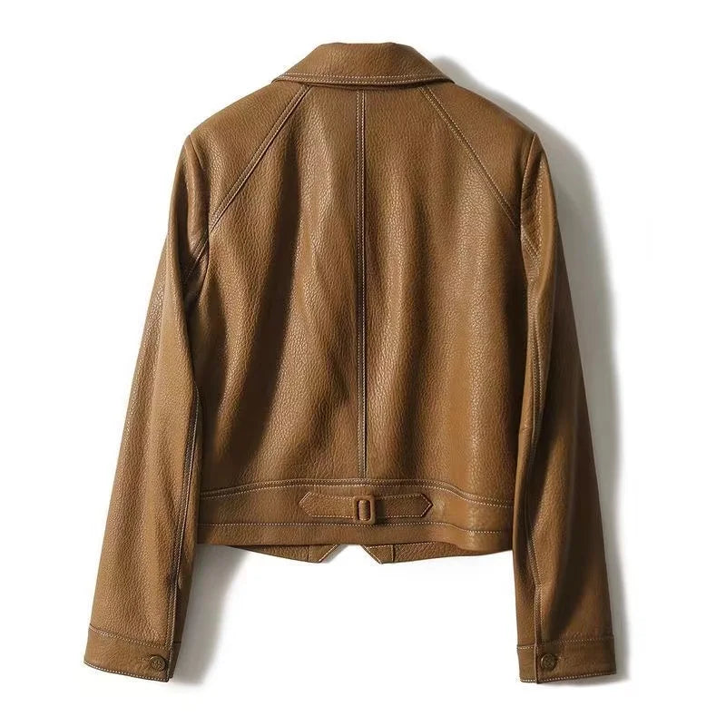 Jackets- Stitched Faux Leather Crop Jacket Outwear- - IndioGear.com