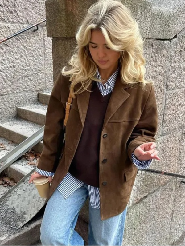 Jackets- Vintage Business Casual Faux Suede Coat- - IndioGear.com