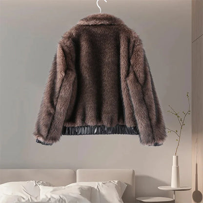 Jackets- Trendy Cropped Faux Fur Jacket for Fashion-Forward Women- - IndioGear