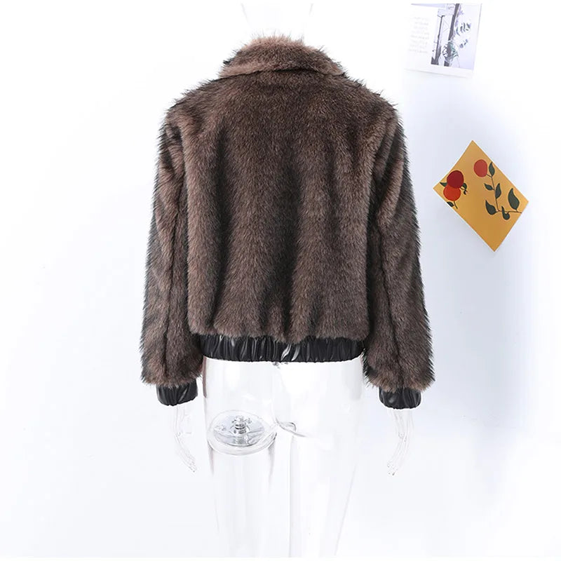 Jackets- Trendy Cropped Faux Fur Jacket for Fashion-Forward Women- - IndioGear