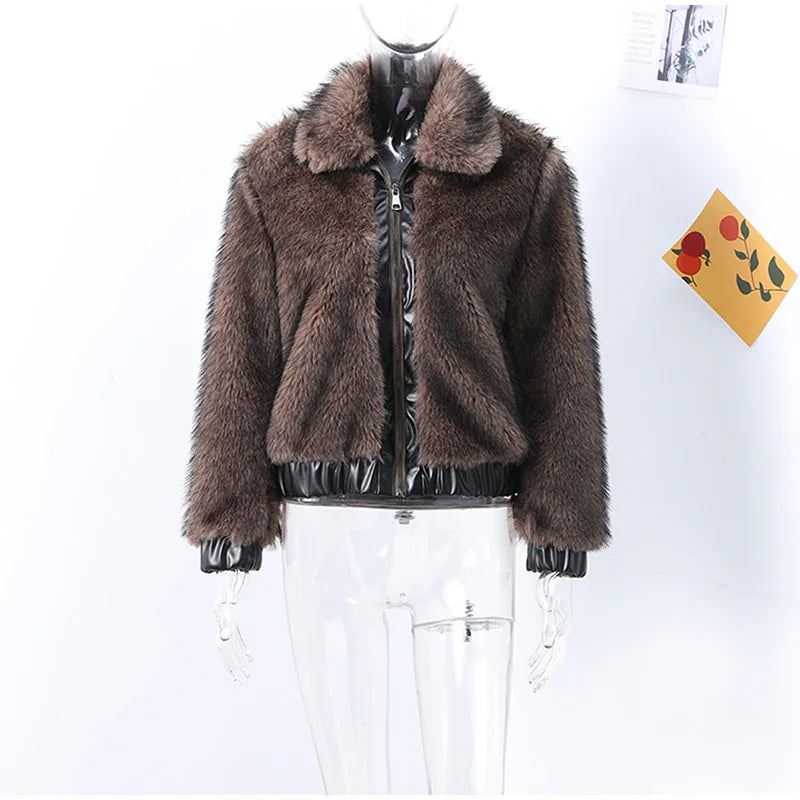 Jackets- Trendy Cropped Faux Fur Jacket for Fashion-Forward Women- - IndioGear