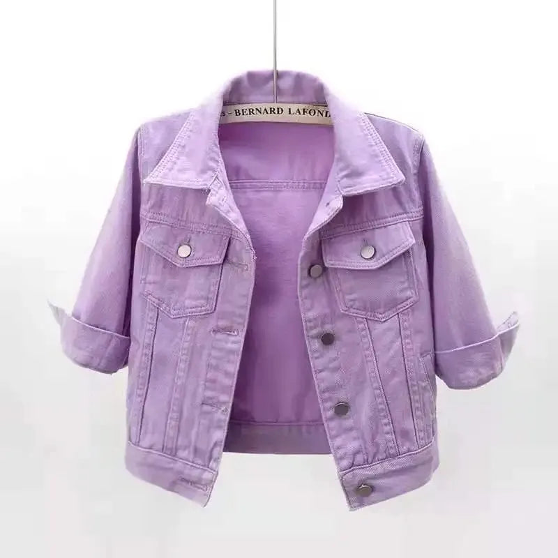 Jackets- Women Boxy Denim Jacket with 3/4 Sleeves- - IndioGear.com