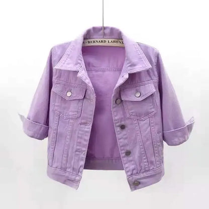 Jackets- Women Boxy Denim Jacket with 3/4 Sleeves- - IndioGear.com