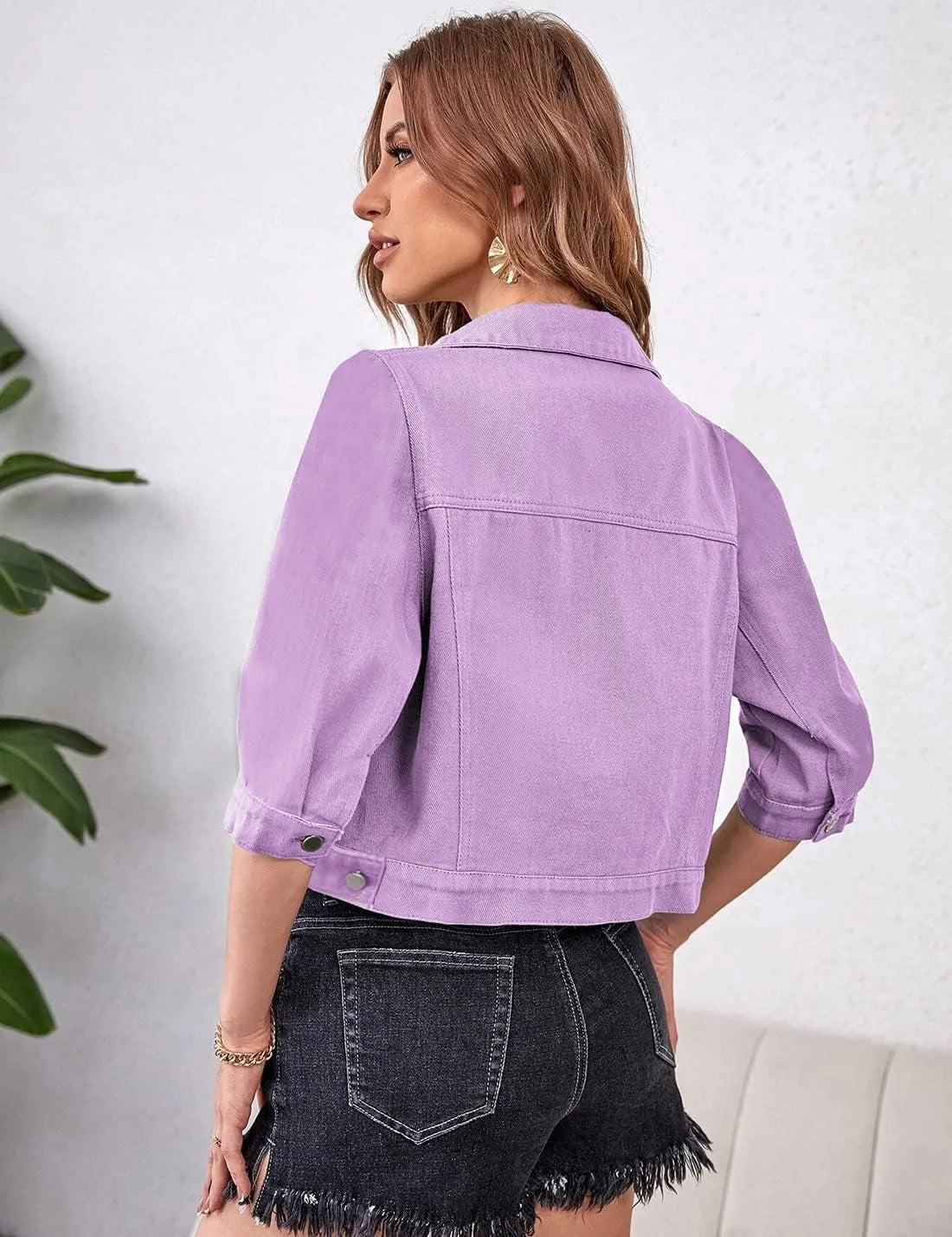 Jackets- Women Boxy Denim Jacket with 3/4 Sleeves- - IndioGear.com