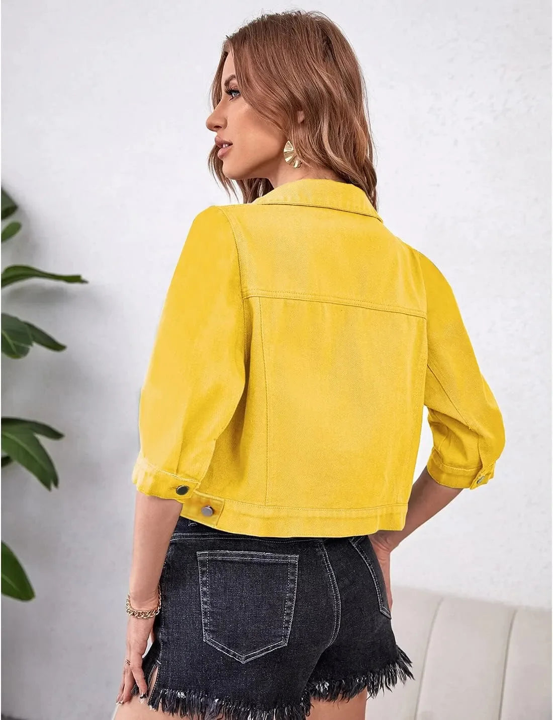 Jackets- Women Boxy Denim Jacket with 3/4 Sleeves- - IndioGear.com