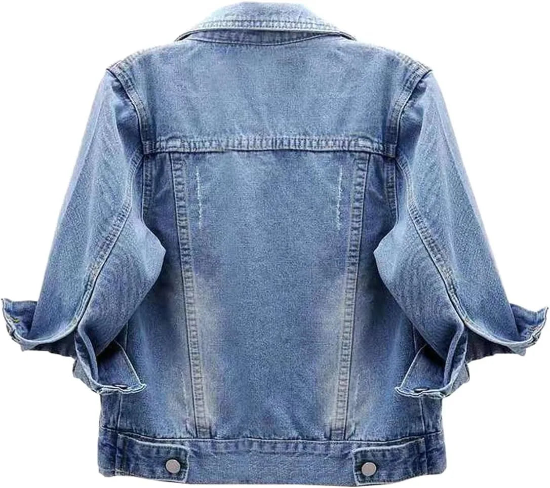 Jackets- Women Boxy Denim Jacket with 3/4 Sleeves- - IndioGear.com