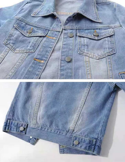 Jackets- Women Boxy Denim Jacket with 3/4 Sleeves- - IndioGear.com