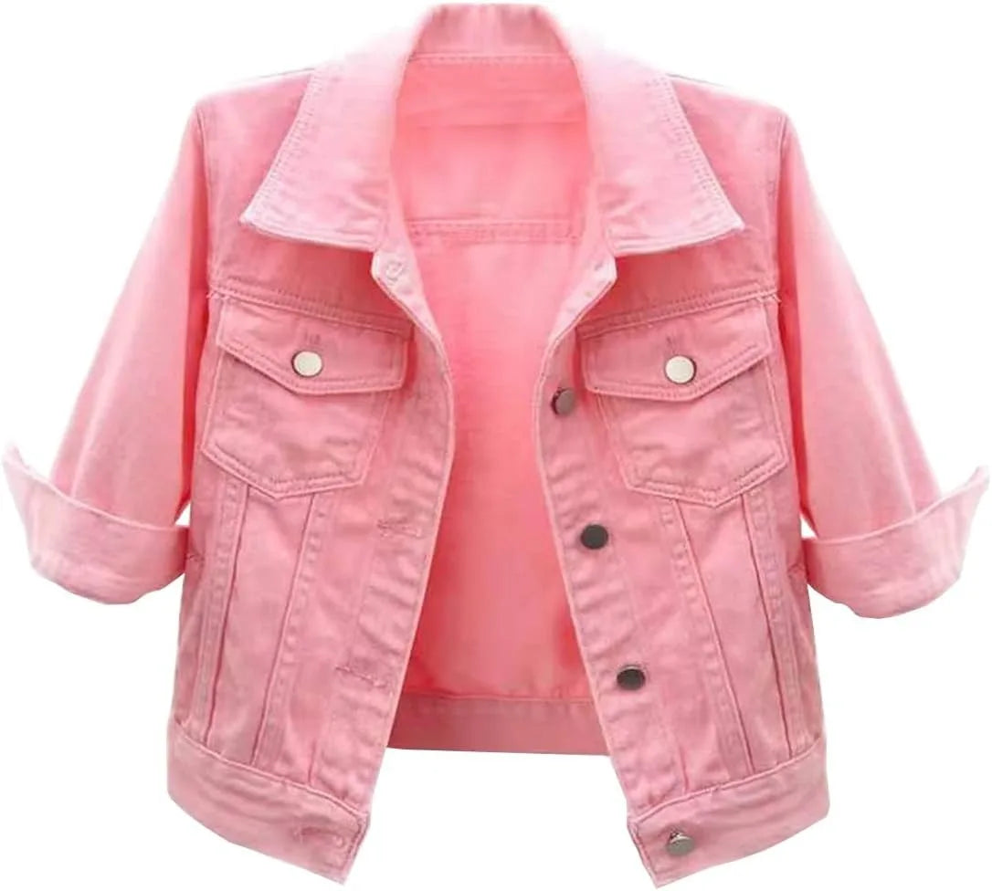 Jackets- Women Boxy Denim Jacket with 3/4 Sleeves- - IndioGear.com