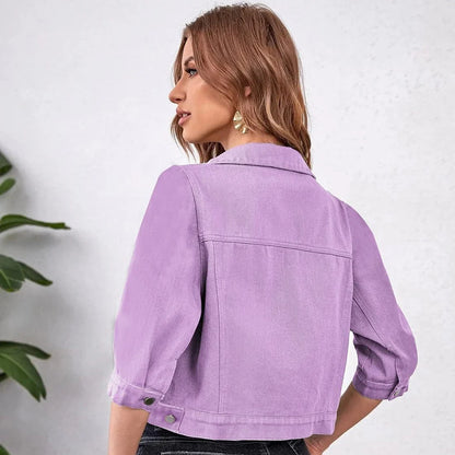 Jackets- Women Boxy Denim Jacket with 3/4 Sleeves- - IndioGear.com