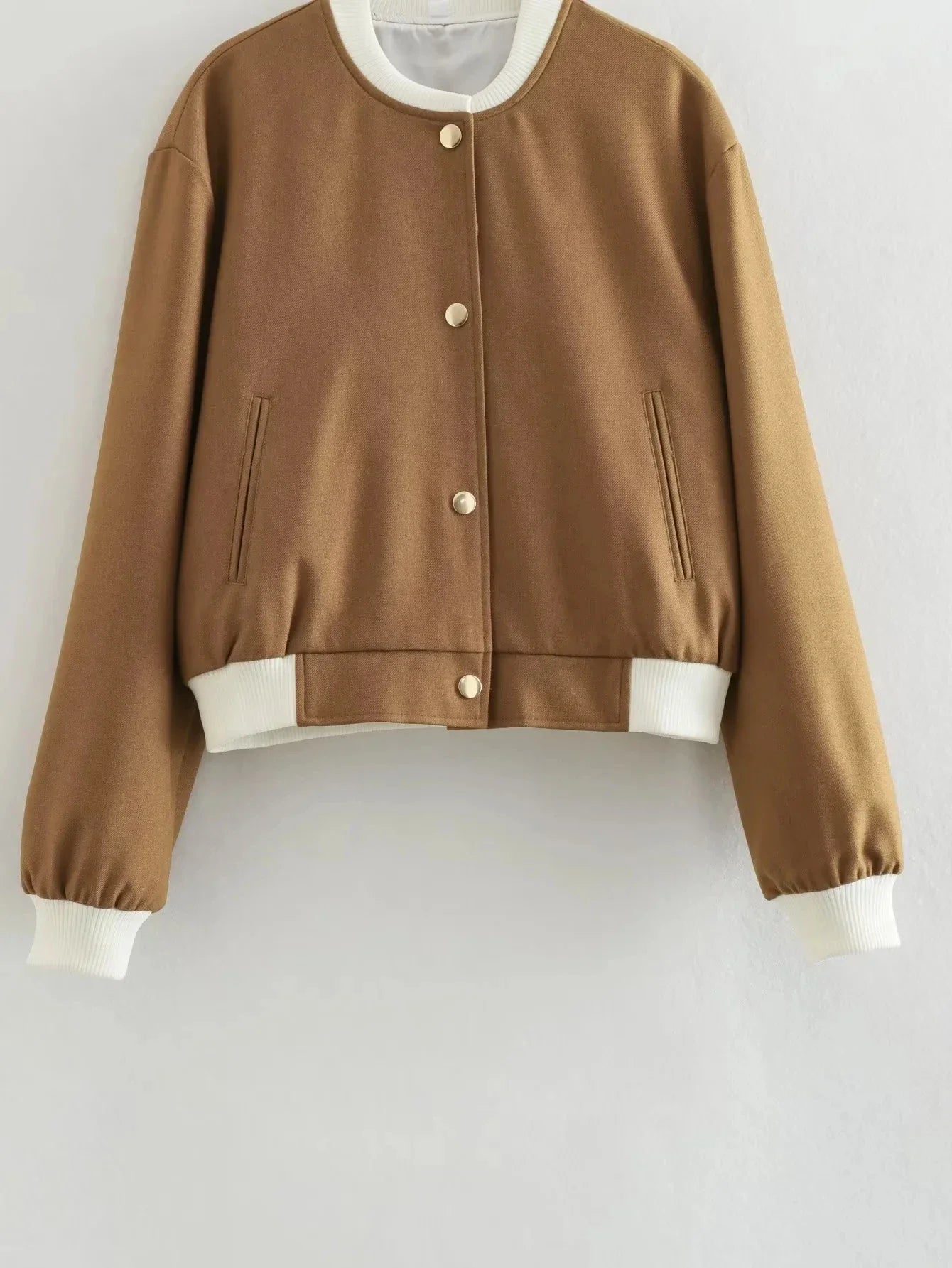 Jackets- Women Cropped Jacket with Gold-Tone Accents- - Chuzko Women Clothing