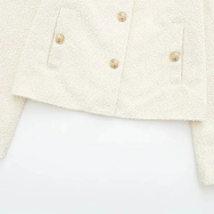 Jackets- Women Elegant Ivory Jacket with Gold-Tone Accents- - Chuzko Women Clothing