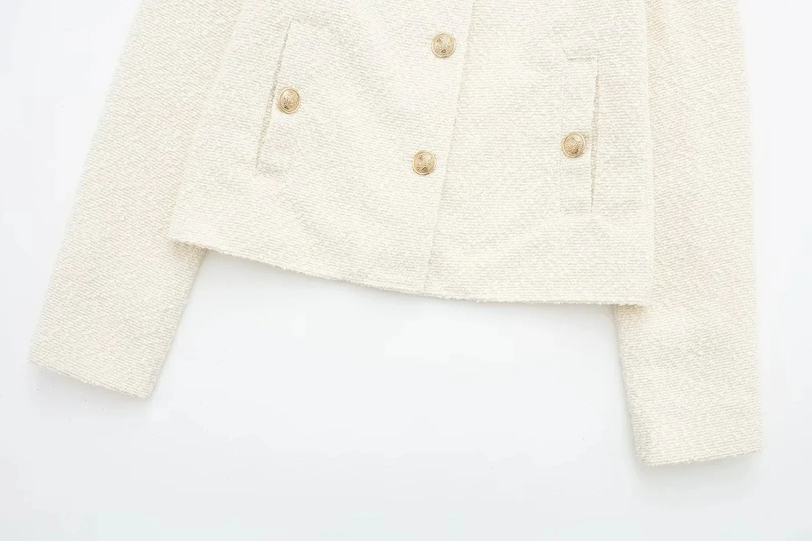 Jackets- Women Elegant Ivory Jacket with Gold-Tone Accents- - Chuzko Women Clothing