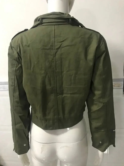 Women Structured Stand Collar Zip-Up Crop Jacket