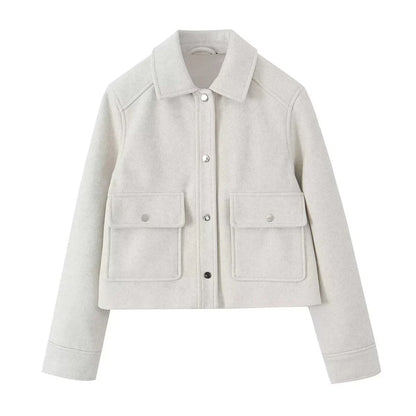 Jackets- Women Textured Flap Jacket for Any Outfit- White- IndioGear.com