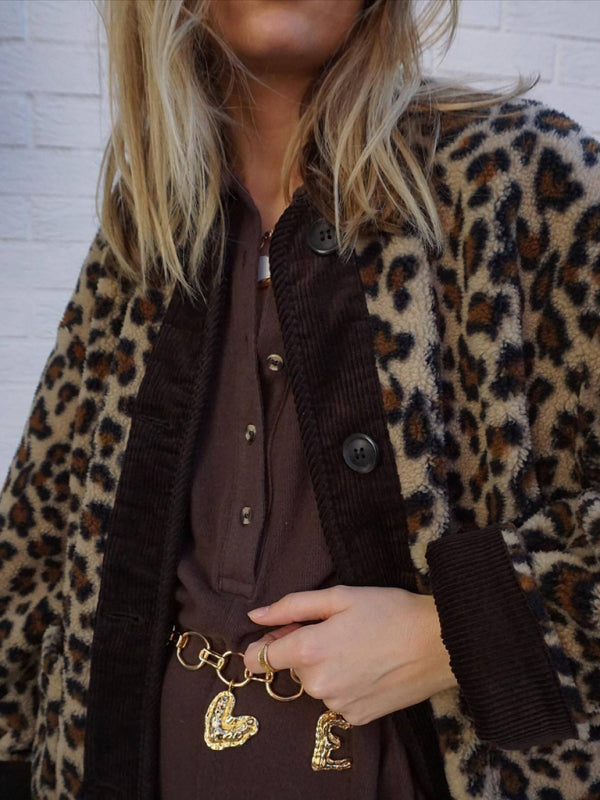 Jackets- Women's Oversized Plush Leopard Jacket Cardigan- - IndioGear Fashion and Gear