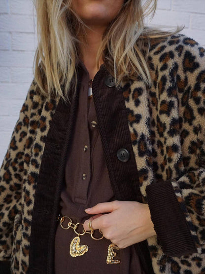 Jackets- Women's Oversized Plush Leopard Jacket Cardigan- - IndioGear Fashion and Gear