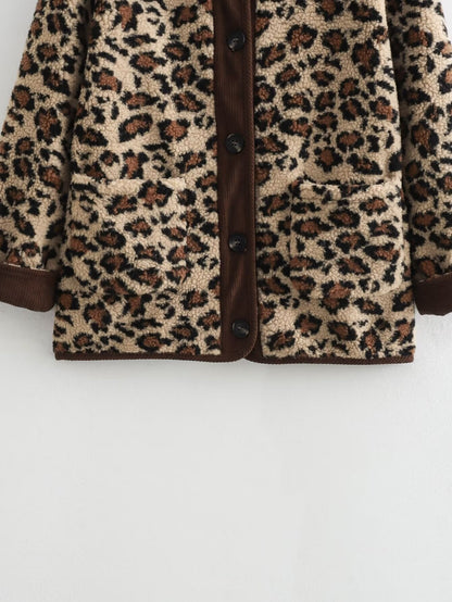 Jackets- Women's Oversized Plush Leopard Jacket Cardigan- - IndioGear Fashion and Gear