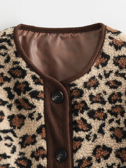 Jackets- Women's Oversized Plush Leopard Jacket Cardigan- - IndioGear Fashion and Gear