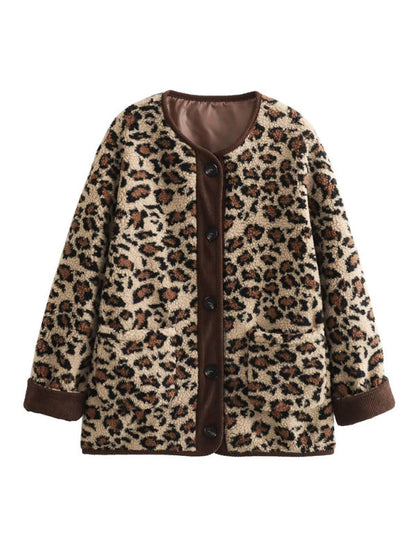 Jackets- Women's Oversized Plush Leopard Jacket Cardigan- - IndioGear Fashion and Gear