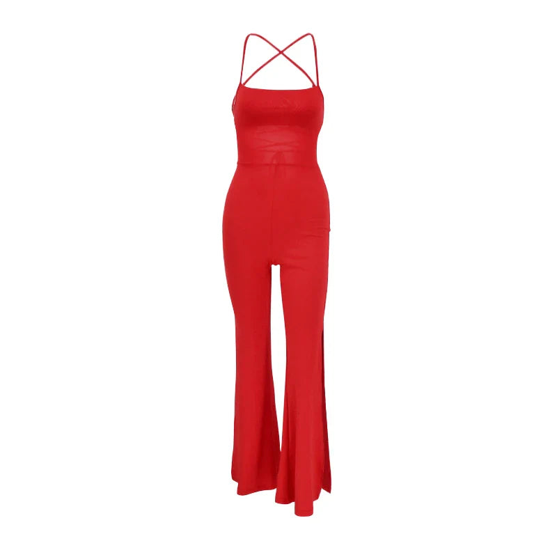 Jumpsuits - Backless Cocktail Jumpsuit with Thigh Slits