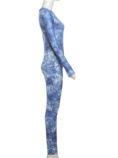 Jumpsuits- Cloud Tie-Dye Jumpsuit Women Full Unitard- - IndioGear Women Clothing