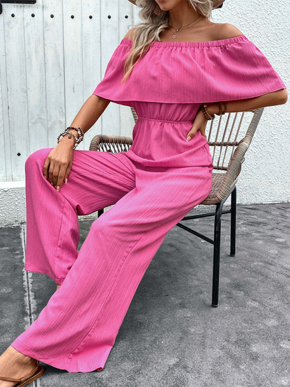 Jumpsuits- Gathered-Waist Playsuit - Summer Off-Shoulder Jumpsuit- - IndioGear.com