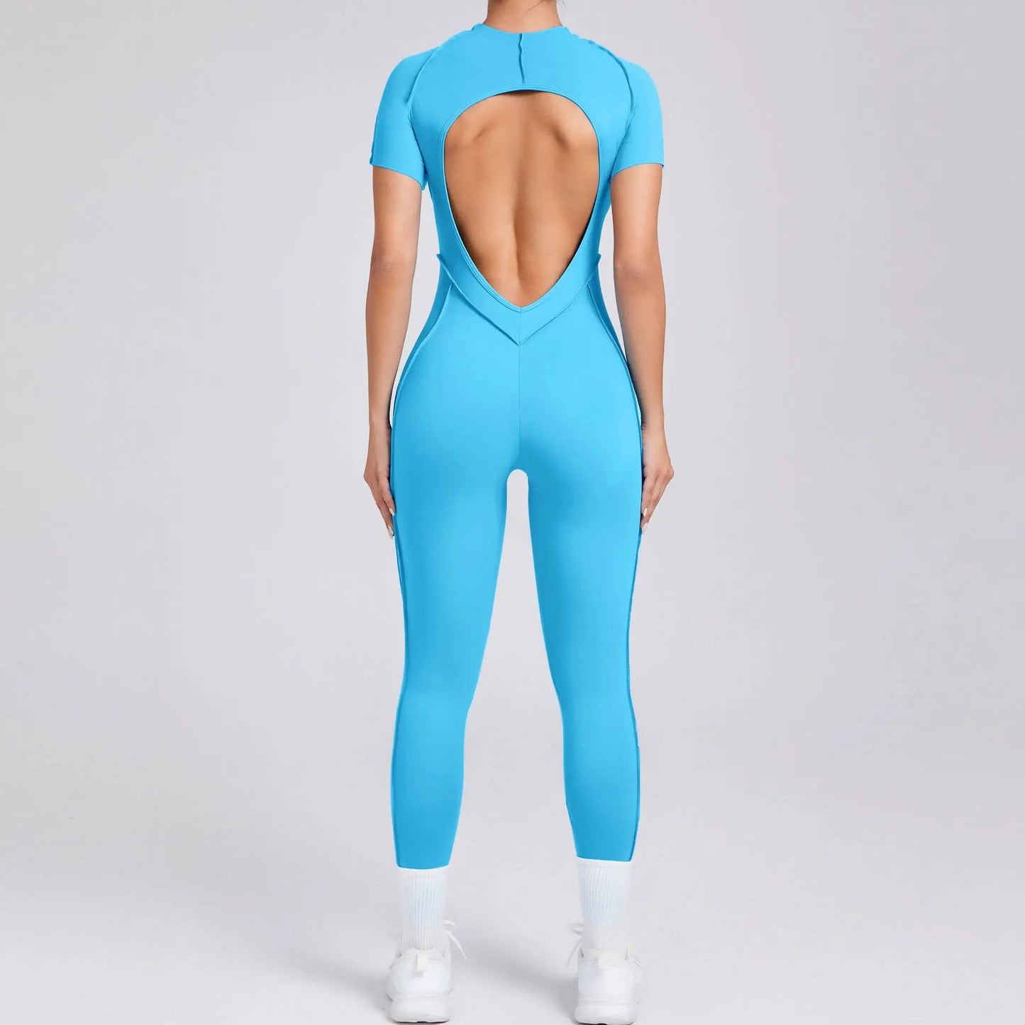 Jumpsuits- Gym Backless Jumpsuit Full-Length Sporty Pantsuits- - IndioGear Women Clothing