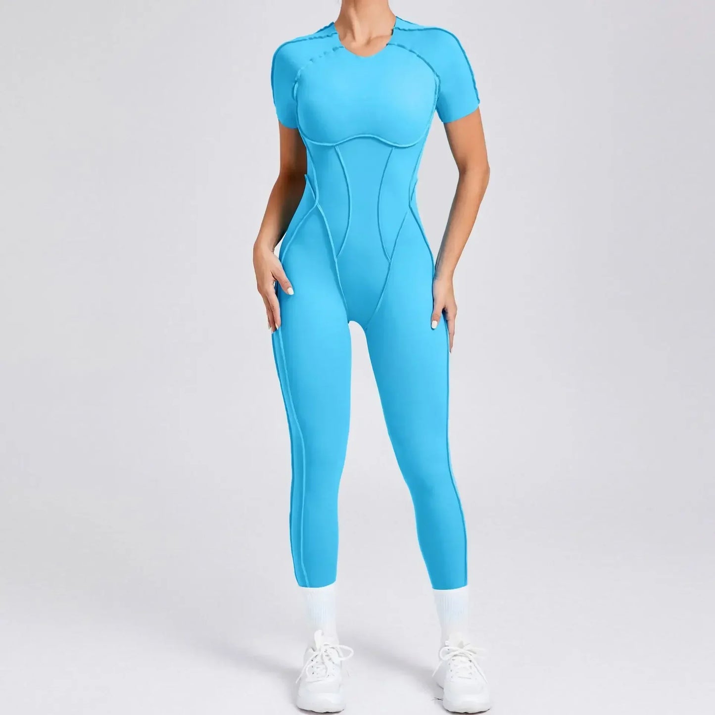 Jumpsuits- Gym Backless Jumpsuit Full-Length Sporty Pantsuits- - IndioGear Women Clothing