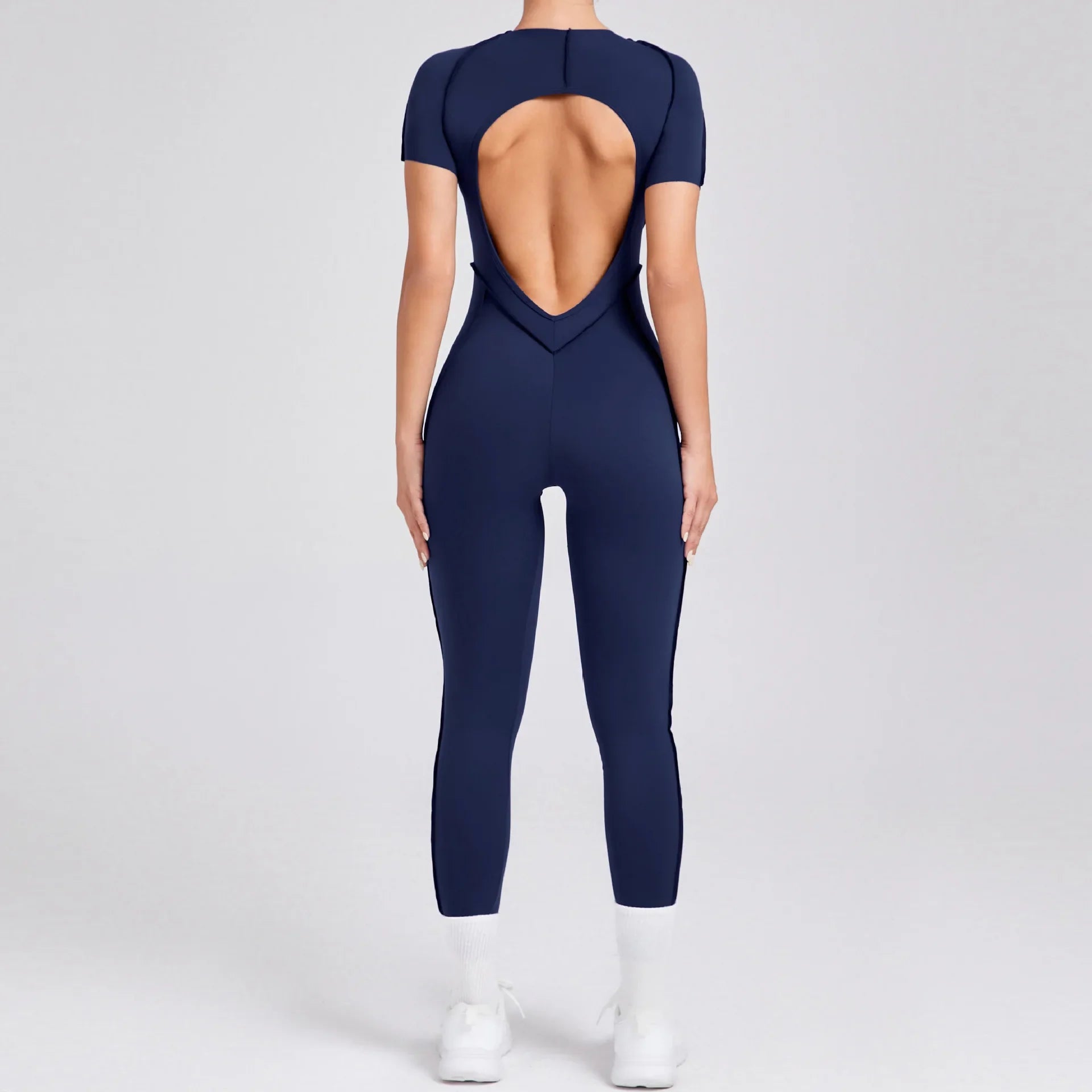 Jumpsuits- Gym Backless Jumpsuit Full-Length Sporty Pantsuits- - IndioGear Women Clothing