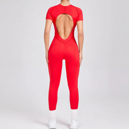 Jumpsuits- Gym Backless Jumpsuit Full-Length Sporty Pantsuits- - IndioGear Women Clothing