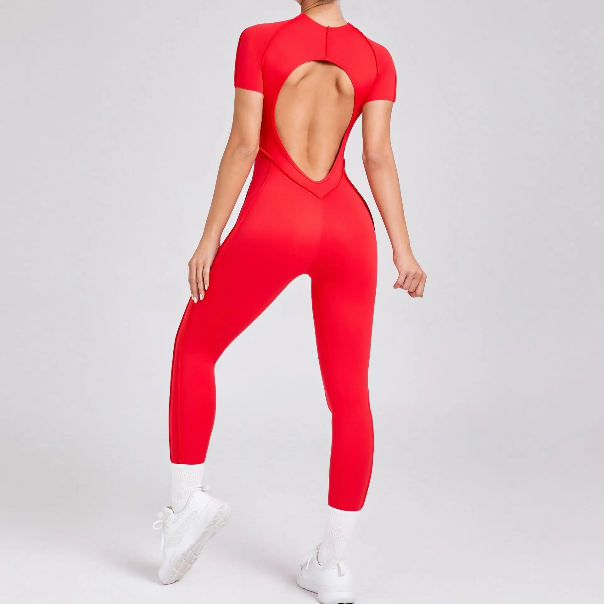 Jumpsuits- Gym Backless Jumpsuit Full-Length Sporty Pantsuits- - IndioGear Women Clothing