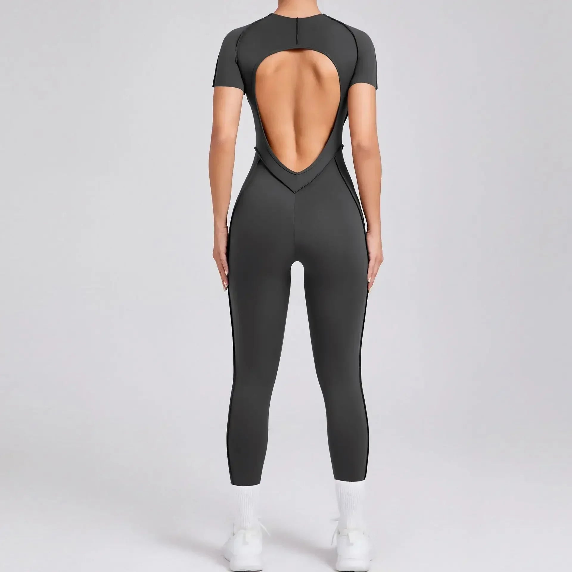 Jumpsuits- Gym Backless Jumpsuit Full-Length Sporty Pantsuits- - IndioGear Women Clothing