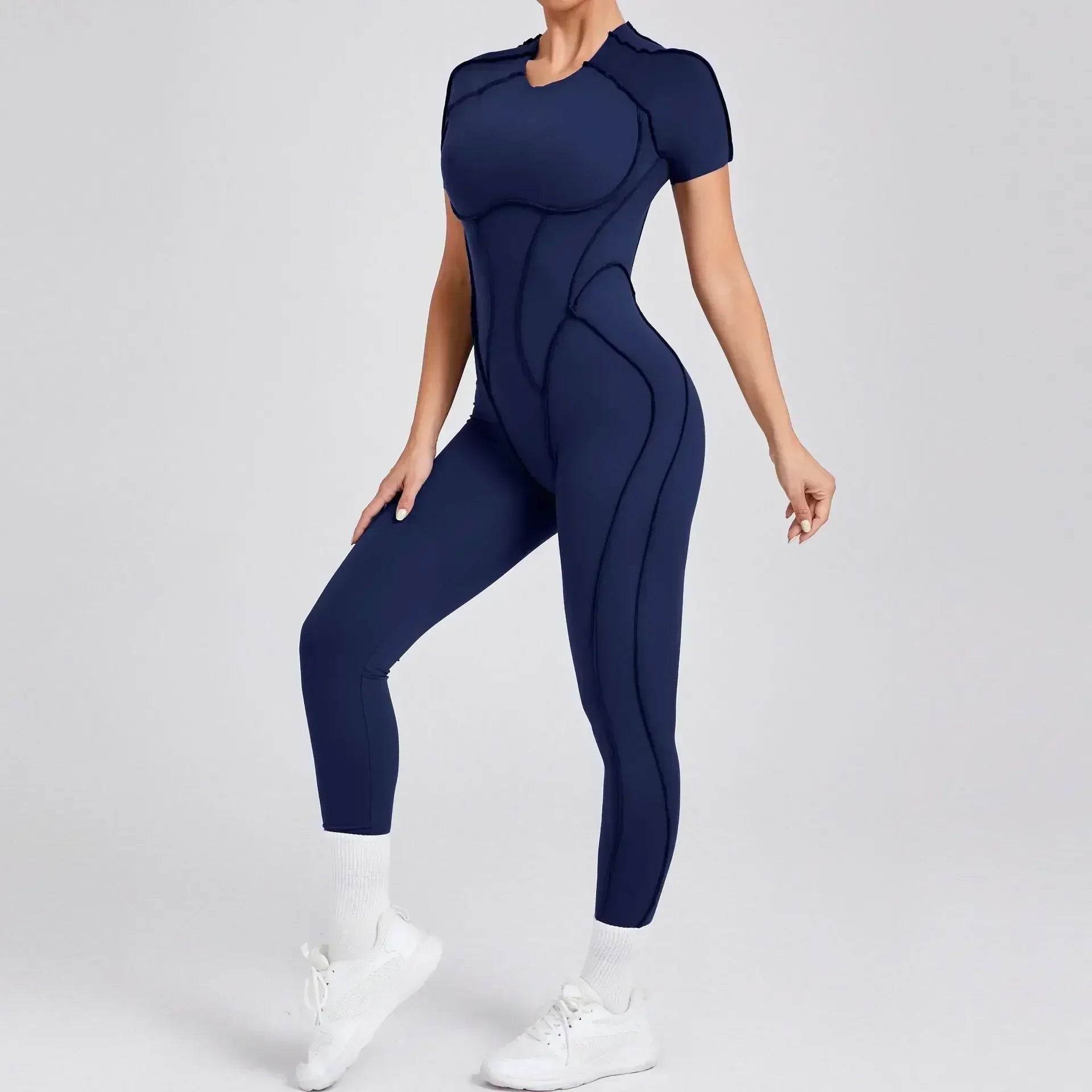 Jumpsuits- Gym Backless Jumpsuit Full-Length Sporty Pantsuits- - IndioGear Women Clothing