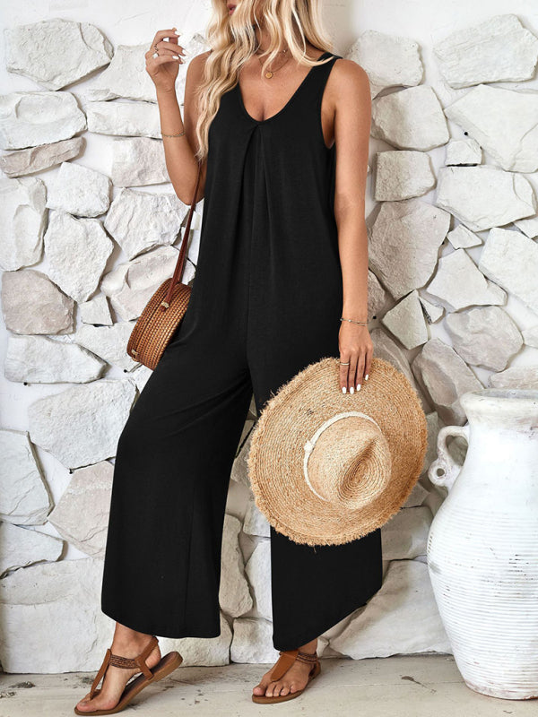 Jumpsuits- Loose Fit Tank Playsuit for Summer - Women's Solid Jumpsuit- - IndioGear Fashion and Gear