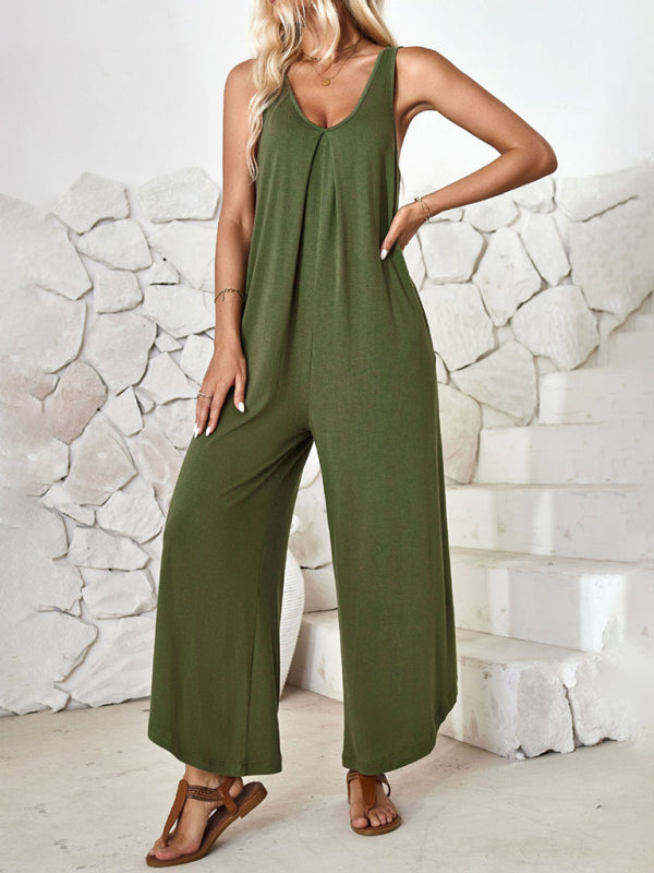 Jumpsuits- Loose Fit Tank Playsuit for Summer - Women's Solid Jumpsuit- - IndioGear Fashion and Gear