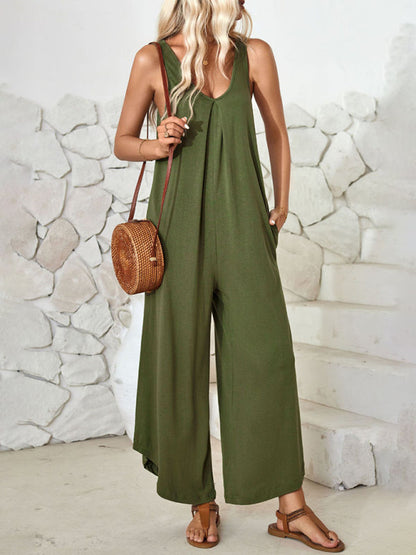 Jumpsuits- Loose Fit Tank Playsuit for Summer - Women's Solid Jumpsuit- - IndioGear Fashion and Gear