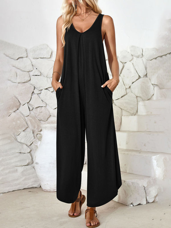 Jumpsuits- Loose Fit Tank Playsuit for Summer - Women's Solid Jumpsuit- - IndioGear Fashion and Gear