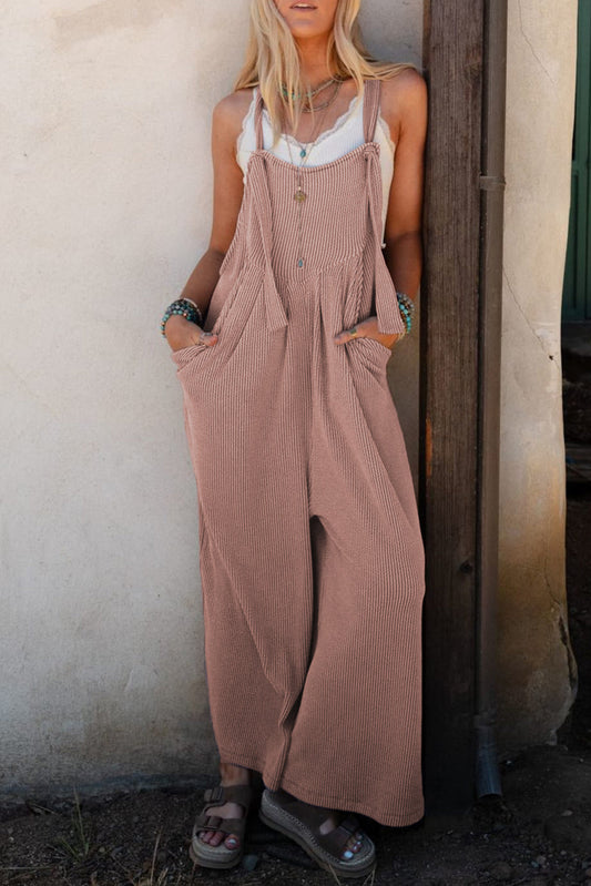 Jumpsuits & Rompers- Corded Wide-Leg Overalls with Adjustable Straps- DUNE- IndioGear Women Clothing