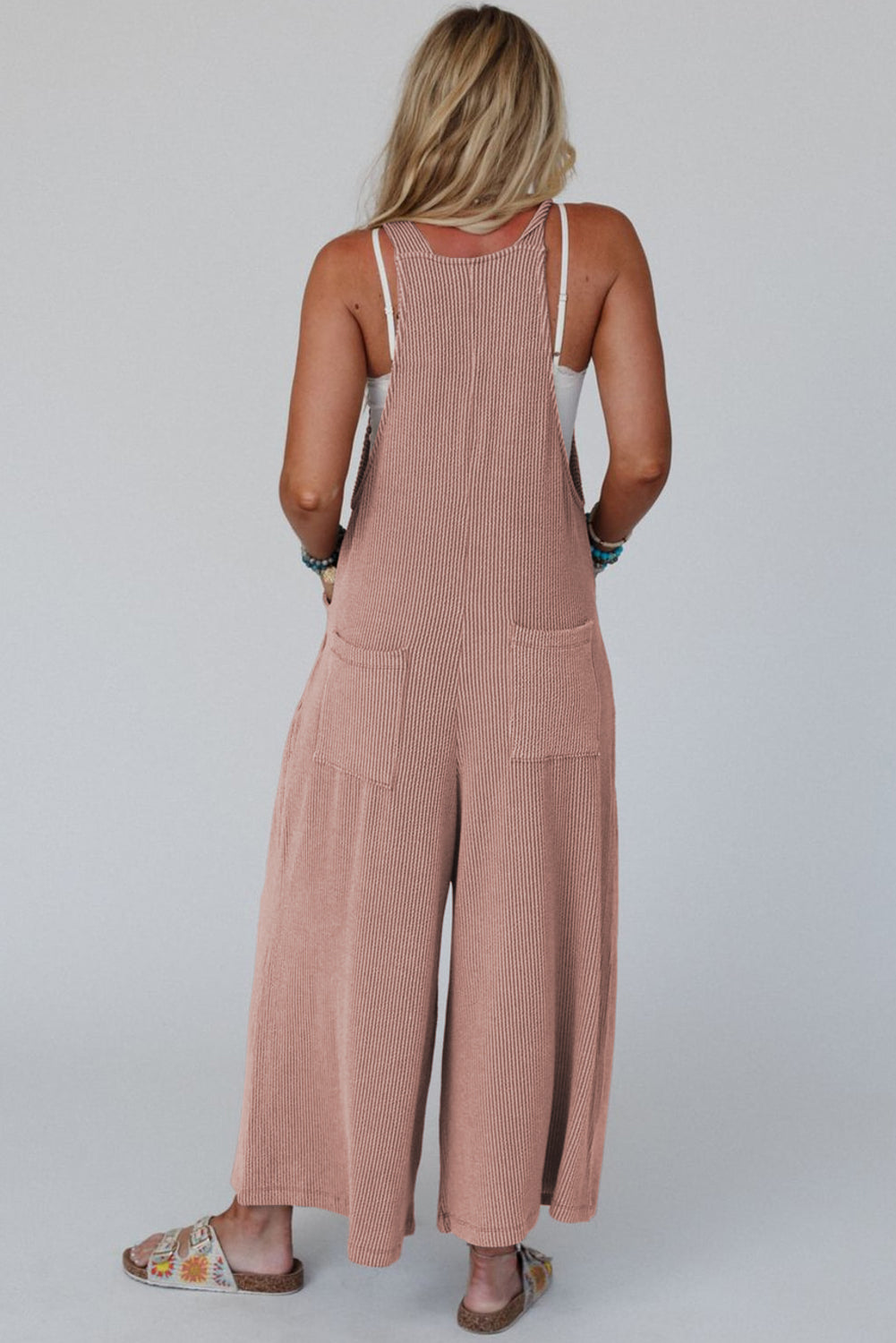 Jumpsuits & Rompers- Corded Wide-Leg Overalls with Adjustable Straps- - IndioGear Women Clothing