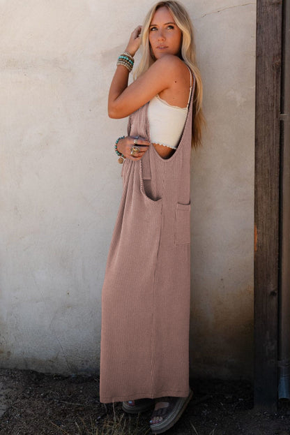 Jumpsuits & Rompers- Corded Wide-Leg Overalls with Adjustable Straps- - IndioGear Women Clothing