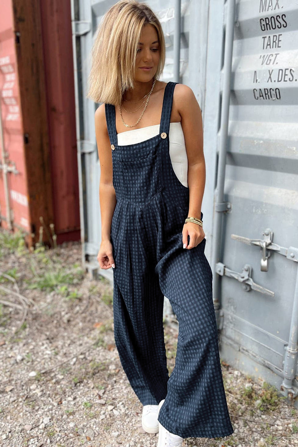 Jumpsuits & Rompers- Plaid Cotton Overalls Checkered Bib Pants- - IndioGear Women Clothing