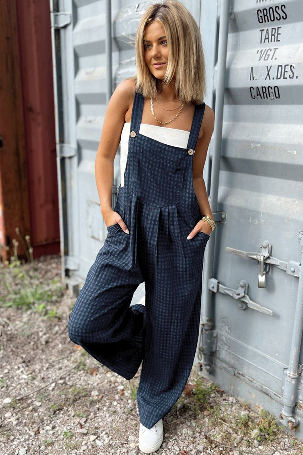 Jumpsuits & Rompers- Plaid Cotton Overalls Checkered Bib Pants- - IndioGear Women Clothing