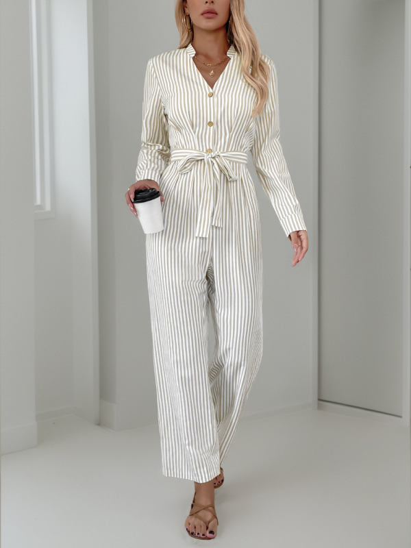 Jumpsuits- Vertical Stripe Belted Fall Jumpsuit- - IndioGear.com