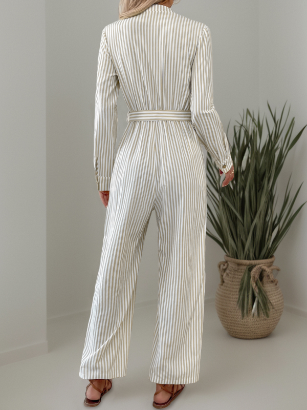 Jumpsuits- Vertical Stripe Belted Fall Jumpsuit- - IndioGear.com